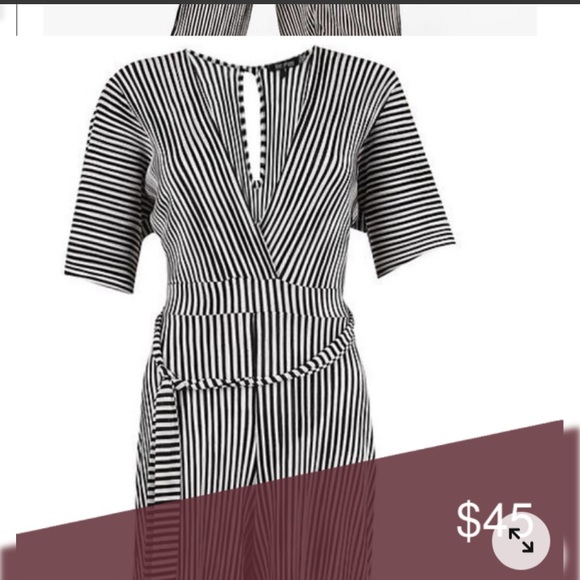 NEW Boohoo Maya Plunge Striped Culotte Jumpsuit - Picture 3 of 9